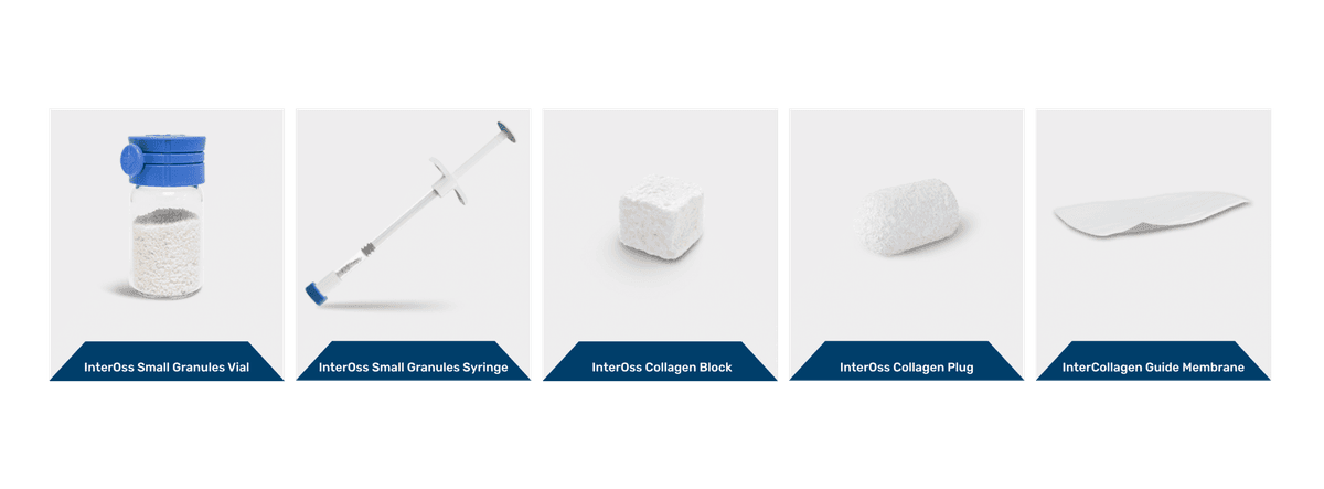 InterOss portfolio of granules, collagen products and InterCollagen Guide membranes